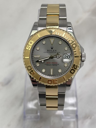 Ladies Rolex Mid Size Two-Tone Yacht Master Date 35mm 168623 18K Bezel SS Watch