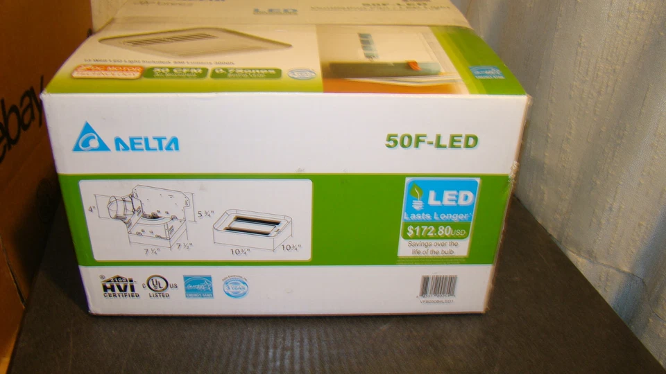 Delta 50F-LED Breez 50 CFM Ceiling or Wall Exhaust Bath Fan with LED Light - Image 3 of 4