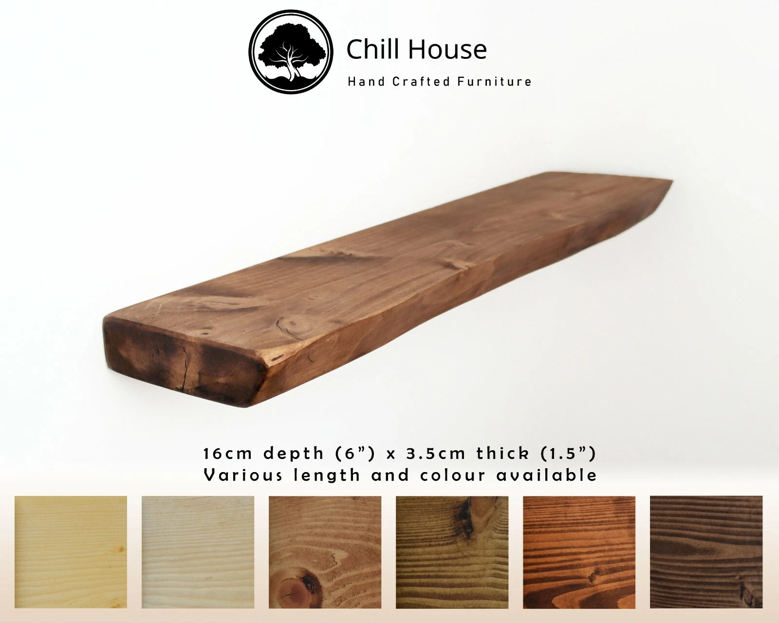 Rustic Waney Edge / Live Edge Floating Shelf Wood Solid Chunky Oak 6x1.5Handmade