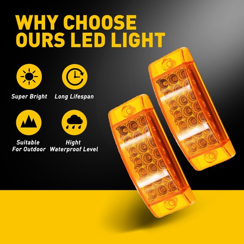 4PCS 21 Amber LED Side Clearance Lights Marker 6" For Car Truck Trailer RV Buses - Picture 2 of 14