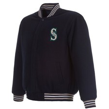 MLB Seattle Mariners JH Design Wool Reversible Jacket 2 Front Patches Logo Navy