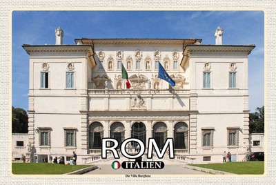mrdeco Metall Schild 12x18cm gewölbt Rom Italien Die Villa Borghese Schild