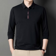 Men's Autumn Long Sleeve Soft Warm Polo Shirt Versatile Casual Solid
