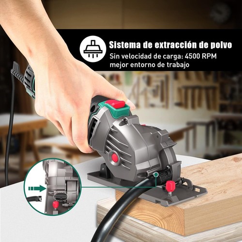 HYCHIKA Mini Sierra Circular de Mano 500W 4500RPM 3 Hojas 85mm Azulejo Sierra - Imagen 4 de 8