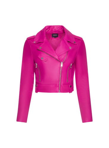 LP-FACON Women's Pink Lambskin Leather Motorcycle Jacket – Hot Pink, Size 5XL - View #3