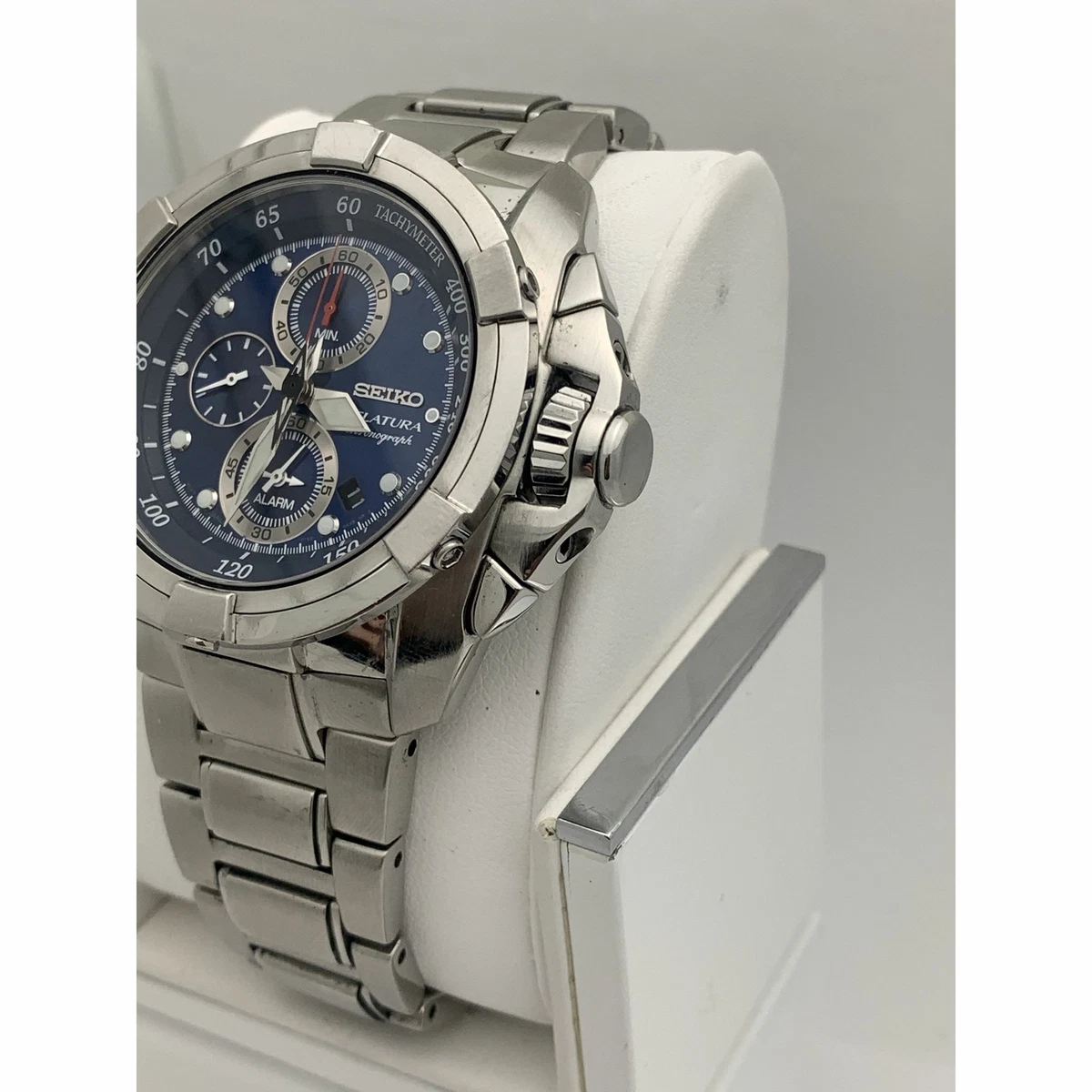 Seiko Velatura Men s Blue Dial Stainless Steel Chrono Watch SPC071