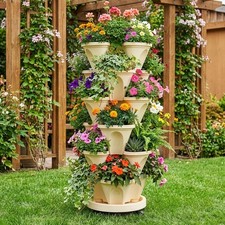 6 Tiered Stackable Vertical Garden Planter with Wheels Strawberry Plant Pot