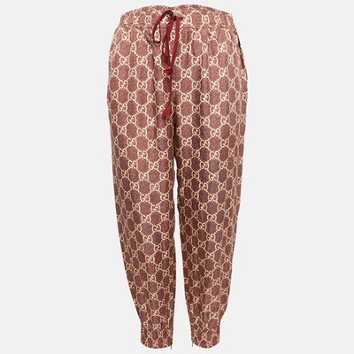 Gucci Burgundy GG Supreme Print Silk Joggers L