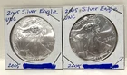 Lot of 2 - 2005 American Silver Eagle 1 oz .999 Silver - UNC