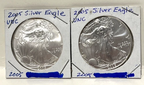 Lot of 2 - 2005 American Silver Eagle 1 oz .999 Silver - UNC