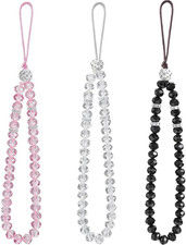 3PCS Crystal Beaded Phone Charms, Acrylic Cell Phone Wrist Strap, Classic Phone