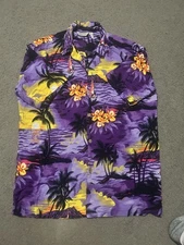 Sunny Island Shirt Mens Large Short Sleeve Button Front Hawaiian Floral Beach