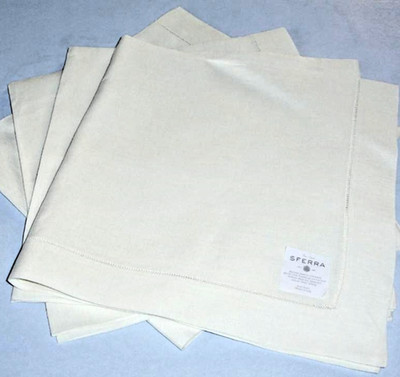 Sferra Classico Ecru Dinner Napkins 24x24 Luxury Linen w/Hemstitch 4PC Italy New