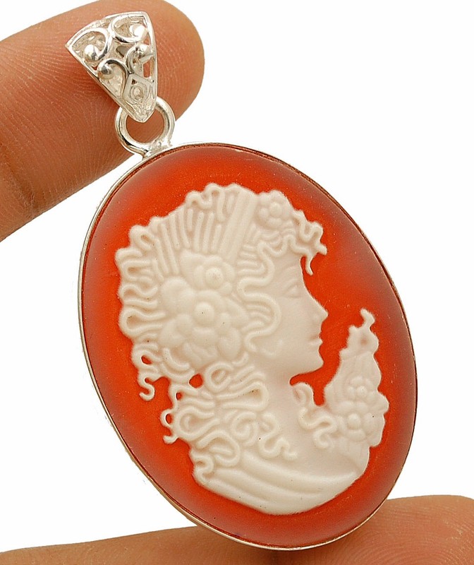 Italian Cameo Victorian Lady 925 Sterling Silver Pendant @20-6