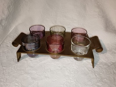 Likör Brandy-Set aus Glas mit Metallhalterung   ein Sammlerstück. 1950er 1960er 