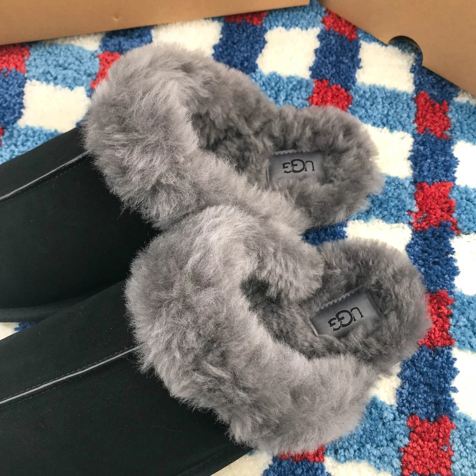 Zapatilla UGG para mujer Scuffette ll gamuza piel de oveja suela delgada negra/gris talla 6-11 Foto 4 de 4