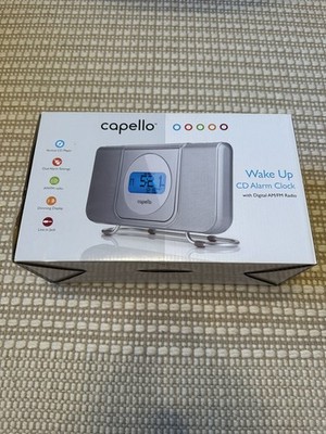 Capello Wake Up CD Alarm Clock NEW Sealed AM/FM Radio Vertical CD Player Silver