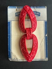 Vintage Red Celluloid Belt Buckle on Original Card 4.25"L