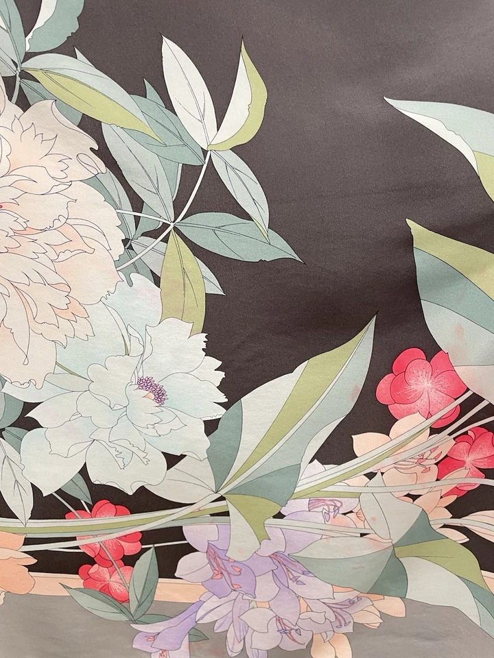 AS8# Leonard Paris Bufanda de Seda Marrón Estampado Floral Diseñador de Lujo Hecho en Francia Foto 2 de 4