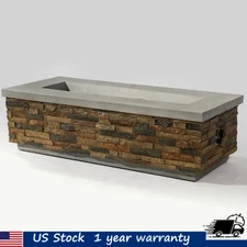 60" Rectangular Concrete Propane Gas Fire Pit 60000BTU Outdoor Patio Deck Heater
