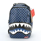 Sprayground Midnight Magic Shark Leather Bag Backpack Unisex Blue Black Plaid