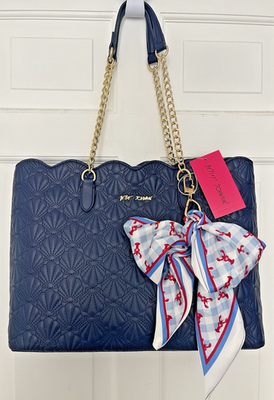 NWT Betsey Johnson Navy Blue Quilted Shell Tote Bag  display picture 1
