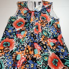 Relativity Floral Dress Sz XL Black & Bright Colors Pleated Front & Pockets NWT
