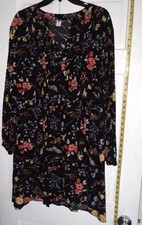 Old Navy Tunic Shirt Dress Black Floral Lightweight Flowy Pintuck Size XL Tall
