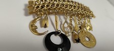2" hair barette goldtone w/10 charms made in france vintage 50 grams-nd3