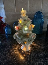 Antiker elektrischer Weihnachtsbaum "weiß" Glolite Tischplatte 40er Jahre, 12 Zoll