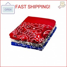 3 Pack Classic Soft Cotton Bandanas - 100 Cotton, 22x22 In, Paisley, Red White