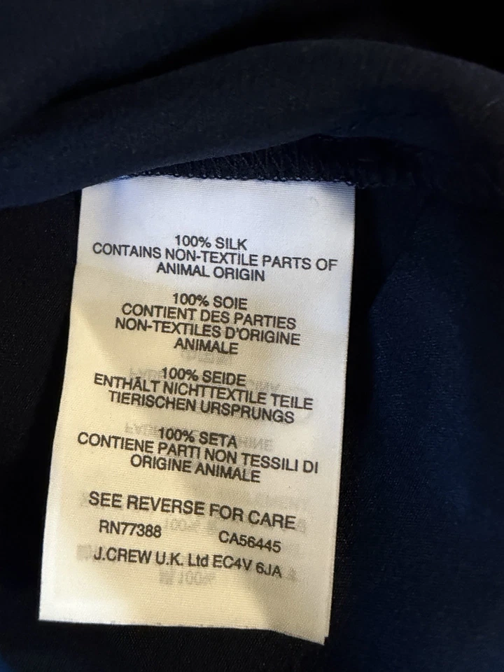 100% Silk J Crew Navy And White Polka Dot Button Up Size 4 - Image 3 of 4