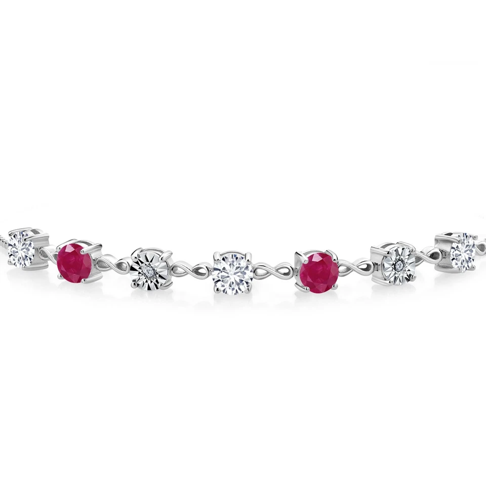 2.61 Ct Round E-F Lab Grown Diamond Red Ruby 925 Sterling Silver Bracelet - Image 2 of 3