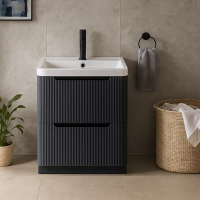 BATH SUPERMARKET Floor Standing Bathroom Vanity Unit Basin Sink Storage Cabinet Matt Grey 600mm