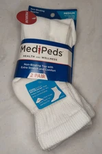Mediped Unisex Adult Non-Binding Top Diabetic Quarter Socks White Two Pairs