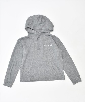 Jack Wills Damen Hoodie Pullover UK 10 Small Grau Baumwolle BE03