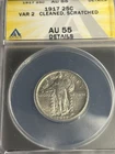 1917 Type 2 Standing Liberty Quarter ANACS AU55 Details WHITE AND LUSTROUS