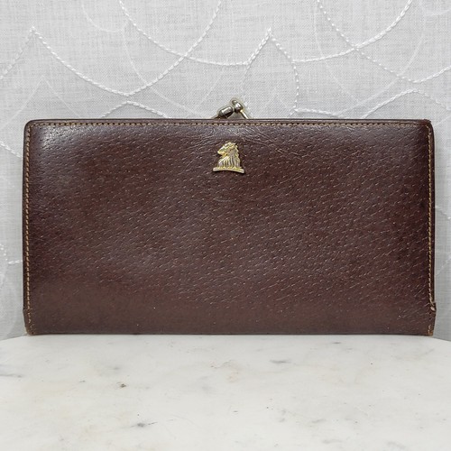 Vintage Mark Cross Checkbook Wallet 7" Brown Kiss Lock Bifold Soft Leather Italy