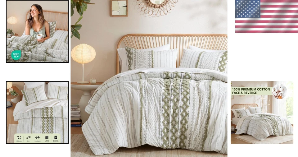 Lujoso Juego de Edredón King 3 Piezas - Algodón Transpirable con Estilo Boho Foto 2 de 4