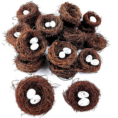 24PCS/Set Small Faux Bird Nest with Eggs for Crafts, Artificial Rattan Birds ...