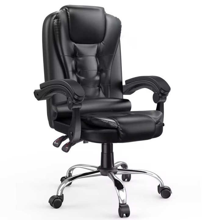 Fauteuil ergonomique noir en cuir pivotant avec assise réglable