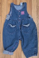 Vintage Childrens Place Denim Overall 12-18M Pearl Snap Stripe Bubble Leg