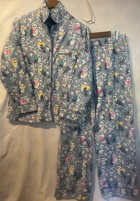 NICK & NORA Blue Snow Owls Cotton Flannel Top S Pants M Pajama Set S M