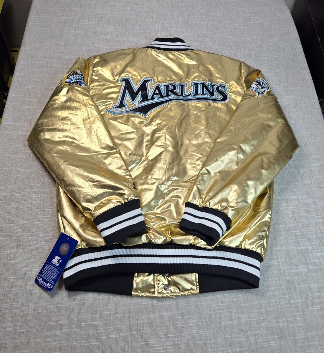 Starter Florida Marlins スタジャン Starter Florida Marlins Satin Bomber Jacket Small Mens Gold 2003
