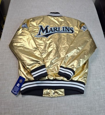 Starter Florida Marlins Satin Bomber Jacket Small Mens Gold 2003 World Series