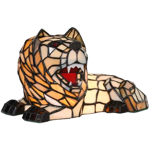 L10828 Roaring Lion Table Lamp Tiffany Style Stained Glass Accent Night Light...