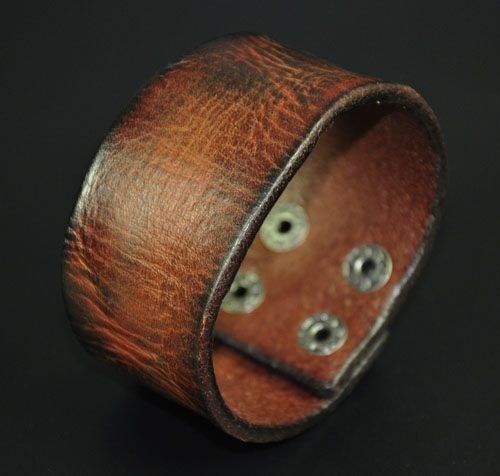 Men's Vintage Wide Cowhide Genuine Leather Wrap Bracelet Wristband Cuff BROWN - Picture 1 of 8