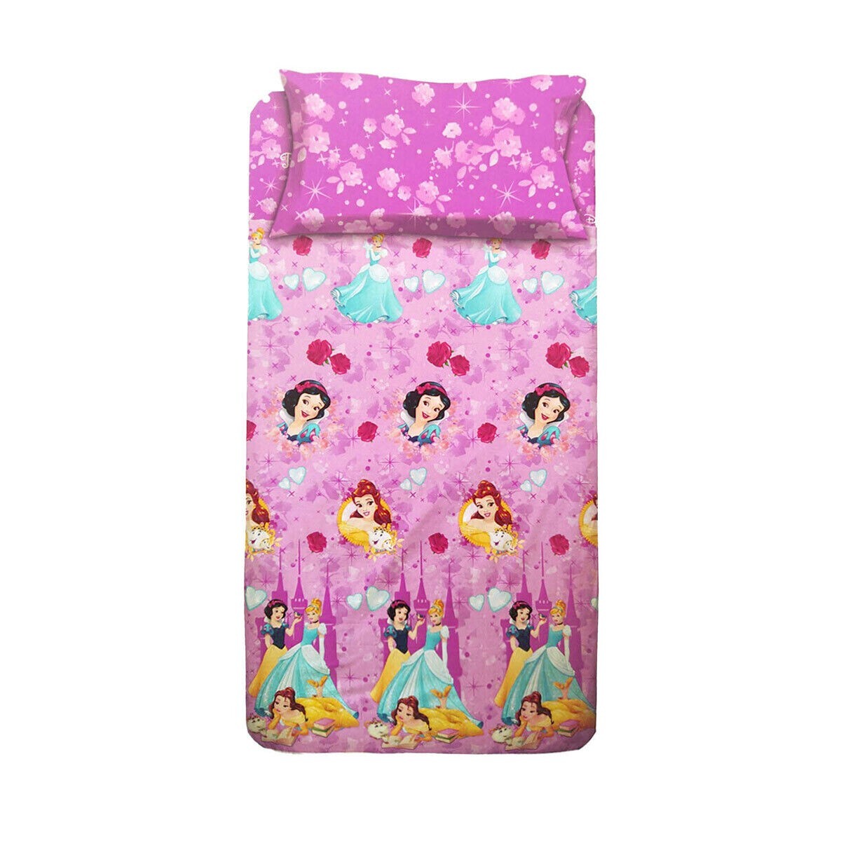 COMPLETO LENZUOLA DISNEY PRINCIPESSE ROSA/LILLA 1 PIAZZA/SINGOLO 100% COTONE