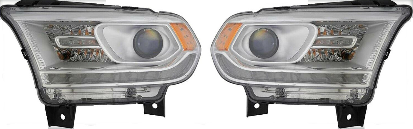 Set Headlights Right+Left HiR2+PY27/7W Silver for Dodge Durango 2014-2015