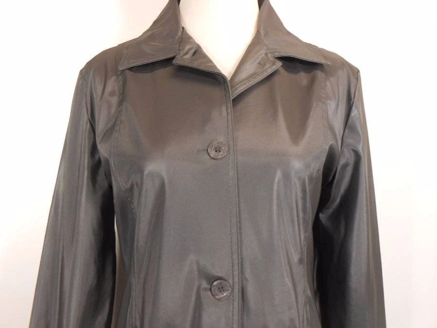 Cálida gabardina para mujer pequeña borde exterior gris manga larga ajustada con botones usada en excelente estado Foto 2 de 4